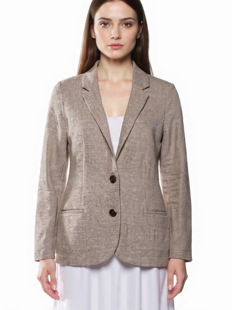 Falconeri Linen Cotton Blazer Waffle Jacket Textured Weave Beige Tan Medium